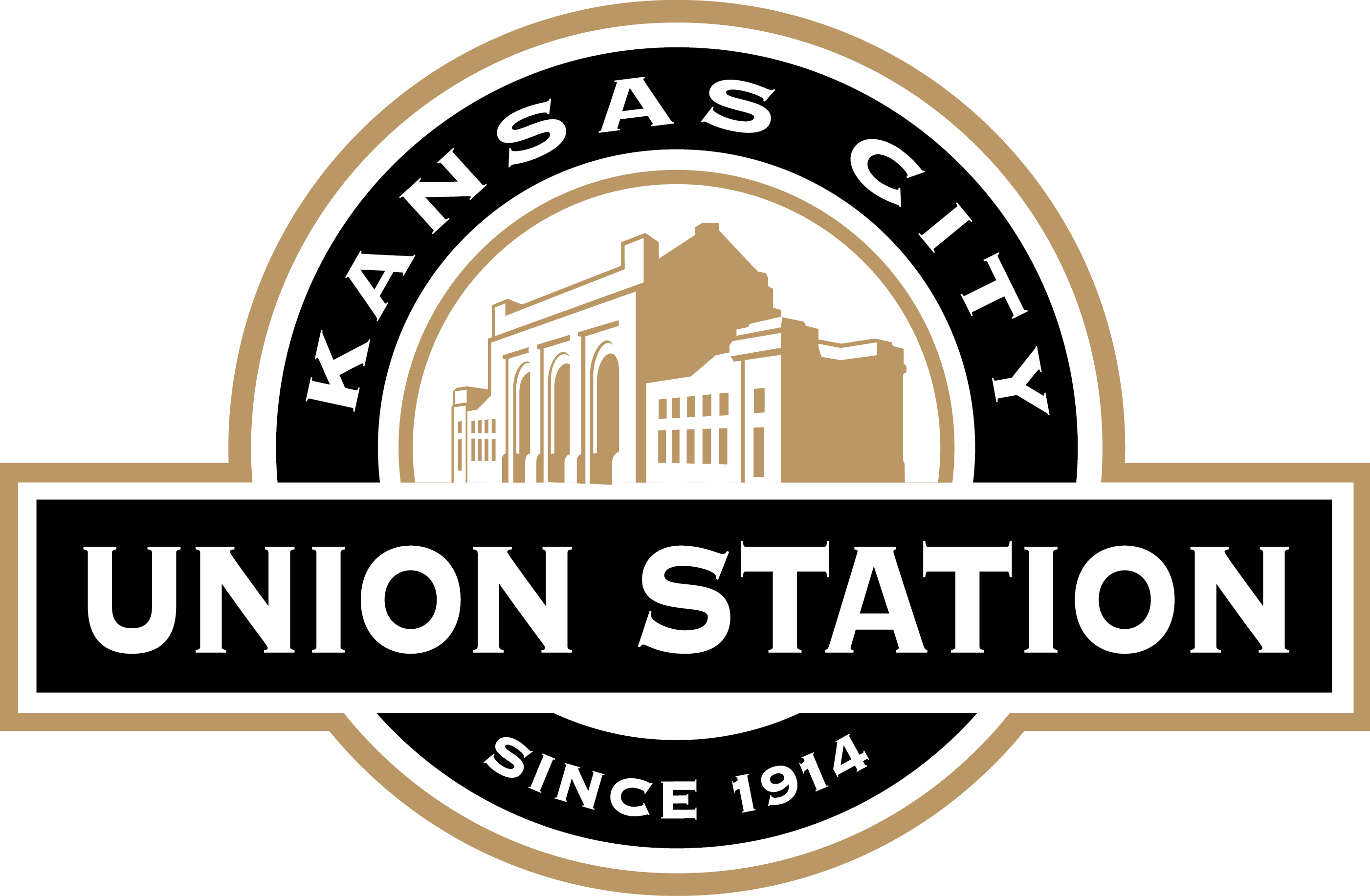 Kansas City Union Station logo featuring a building silhouette, with the text “Kansas City Union Station Since 1914” in black, gold, and white—perfect for fans of Dinosaurs Revealed: Journey Across America.