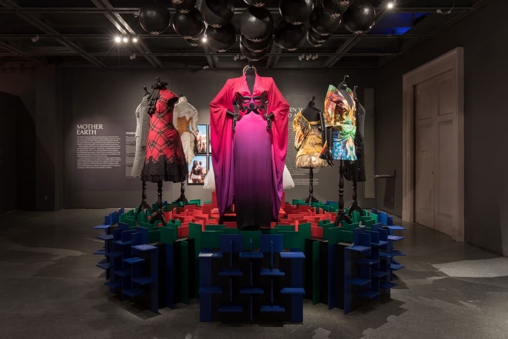 a display of dresses and mannequins