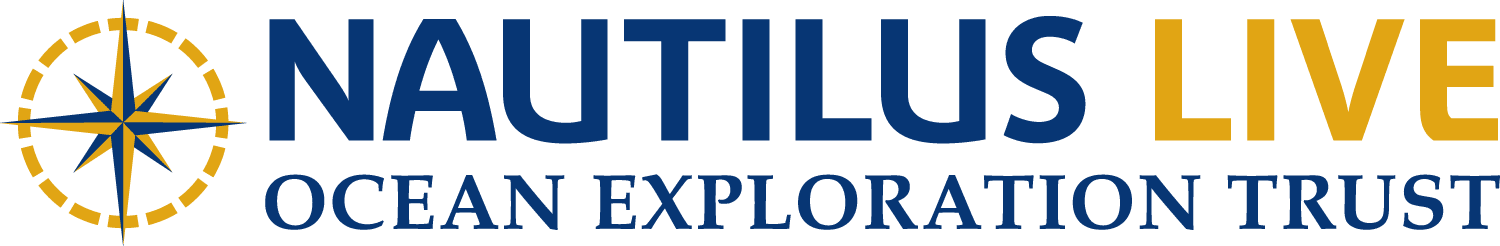 Nautilus Live Ocean Exploration Trust logo with a blue and yellow compass design and bold text, representing a leading producer of traveling exhibitions dedicated to marine discovery.