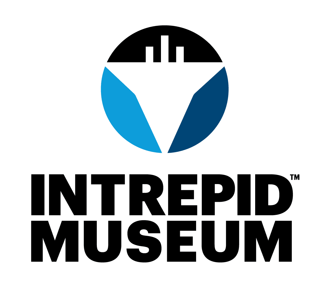 Logo of the Intrepid Museum featuring a stylized ship icon above bold black text that reads "INTREPID MUSEUM," highlighting its dynamic touring exhibitions on a transparent background.