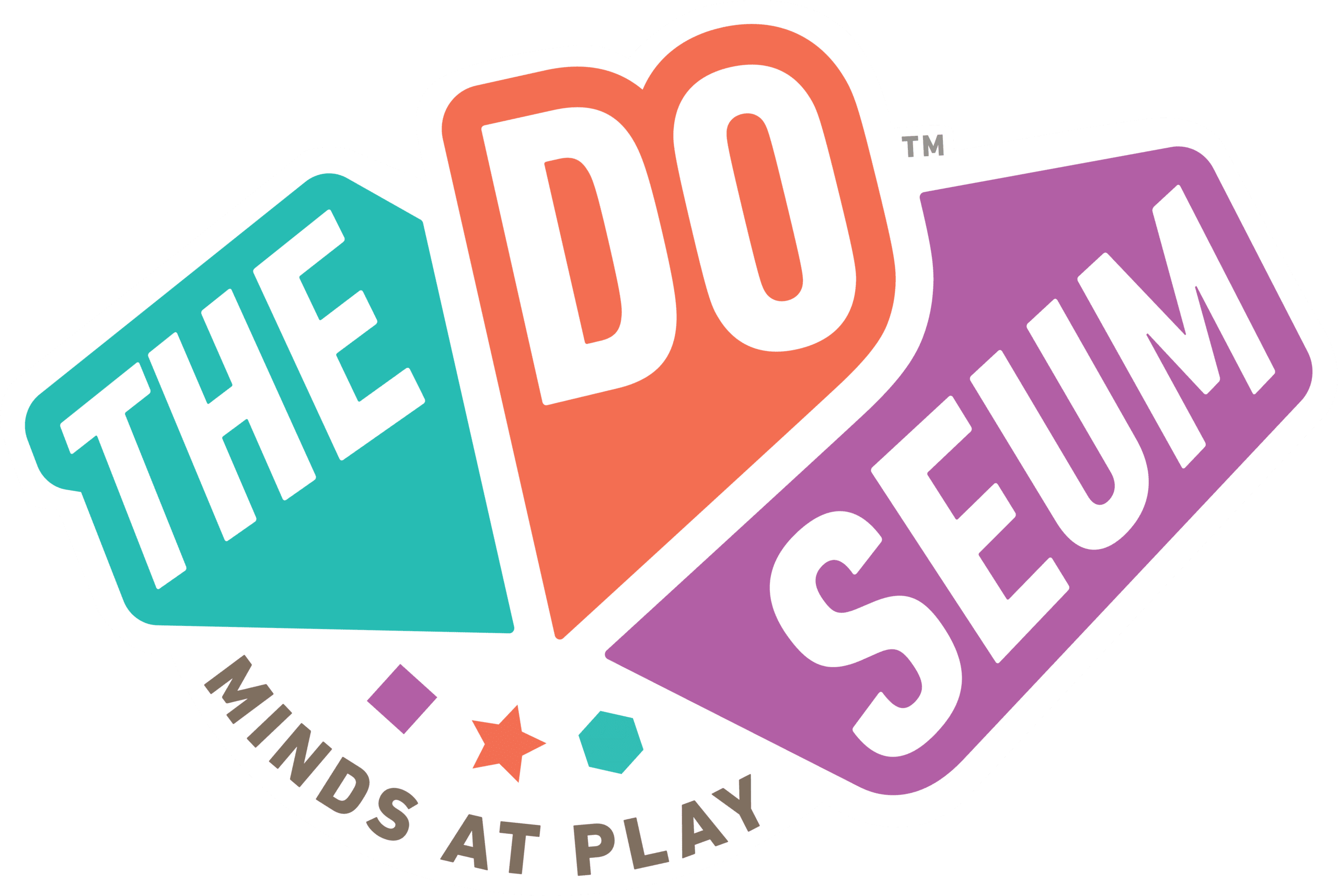 The DoSeum logo with colorful geometric shapes, the words "THE DO SEUM," and the slogan "Minds at Play" underneath highlights its connection to traveling exhibitions that inspire learning and creativity.