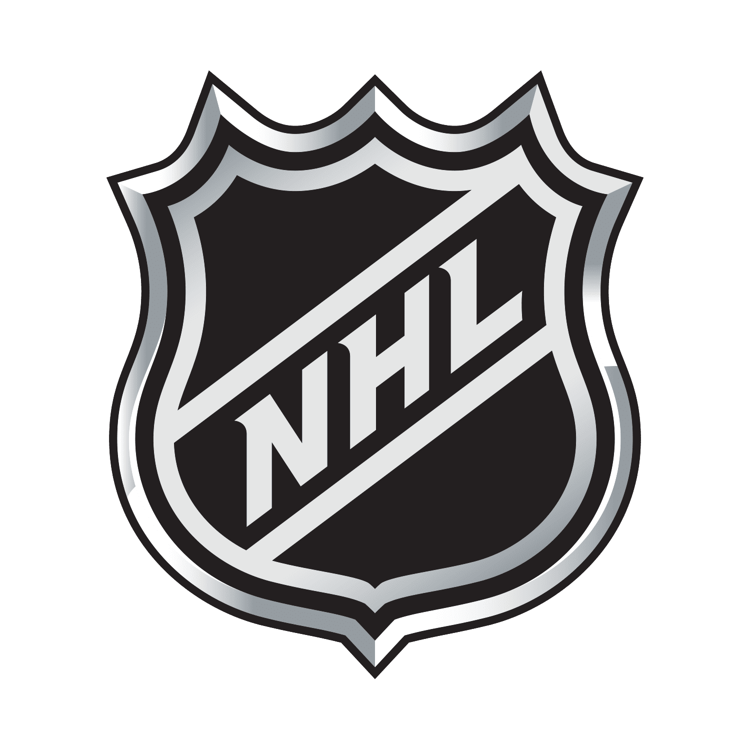 The NHL logo featuring stylized white "NHL" text on a black shield with a silver border, often appears at leading producer of traveling exhibitions and is showcased through traveling exhibition services.