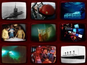a collage of images of ships for Finding Titanic exhibition