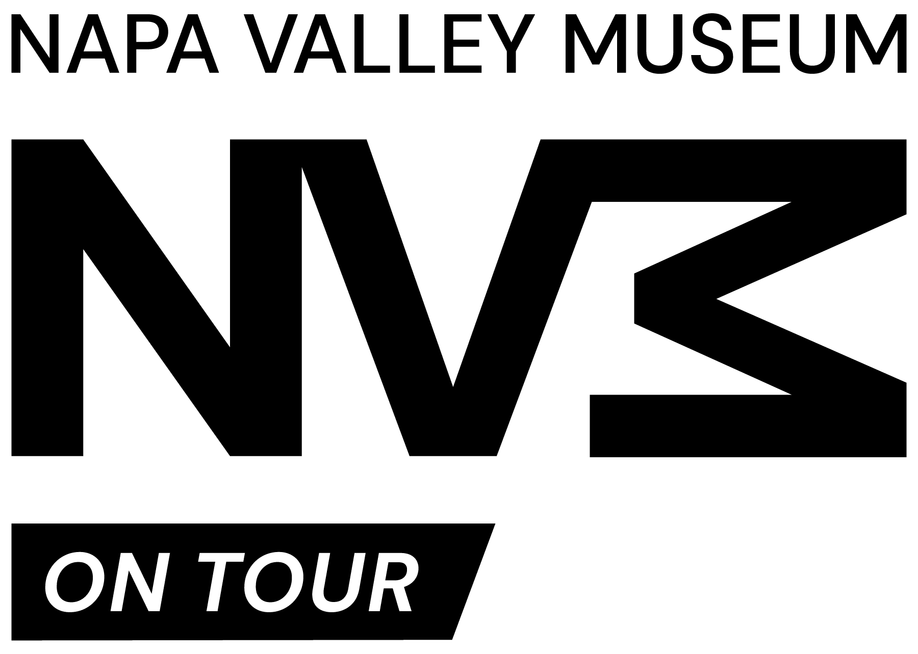 Napa Valley Museum logo featuring bold "NVM" initials and "ON TOUR" beneath in a black geometric font, representing our leading producer of traveling exhibitions.