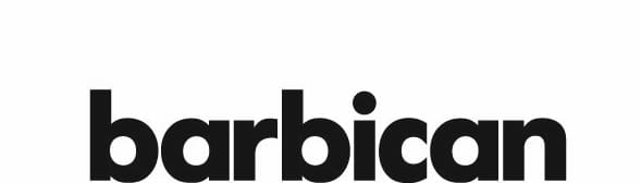 The word "barbican" is displayed in bold, black lowercase letters on a white background, reminiscent of Flying Fish Traveling Exhibitions Who We Are, which celebrates distinct visual identities.